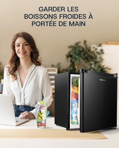 Upstreman Mini Frigo 46L Noir Brillant pour Hôtel et Bureau-Economie d'Énergie-Thermostat Réglable-FR17
