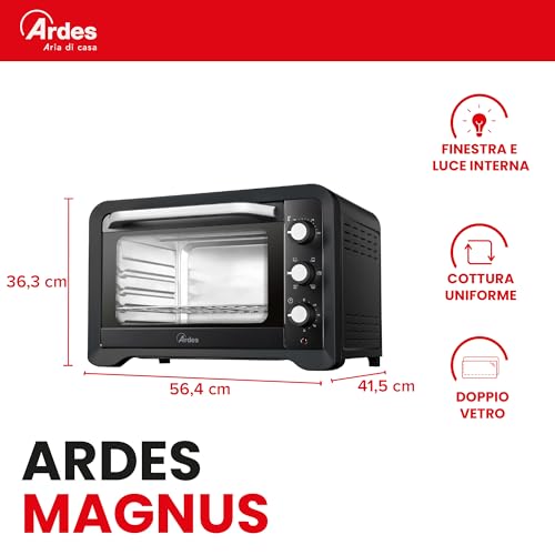 ARDES AR6245PB Four électrique ventilé Noir | Capacité de 45 litres avec lumière interne | 6 fonctions de cuisson | Minu