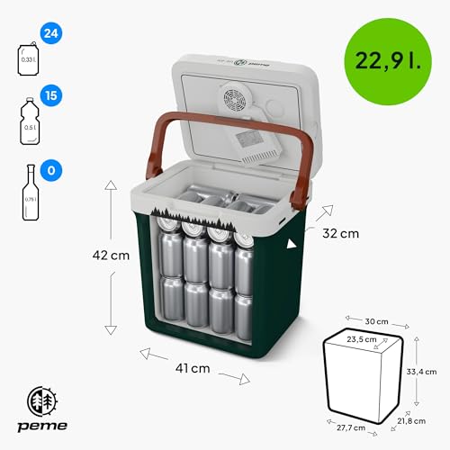 Essentielle Glacière Électrique Peme 22,9L - Refroidisseur et Chauffe-Plats, Double Alimentation 12V & 230V, Mode Éco, P