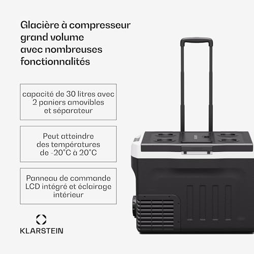 KLARSTEIN PolarForce 30L Glacière électrique - Congélateur Tout-Terrain, Mode ECO, Température -20°C à 20°C - Camping & 