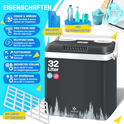 KESSER® Glacière 32L 12V, Réfrigérateur Thermoélectrique sans Compression, Mini-Réfrigérateur Conçu pour le Camping et l