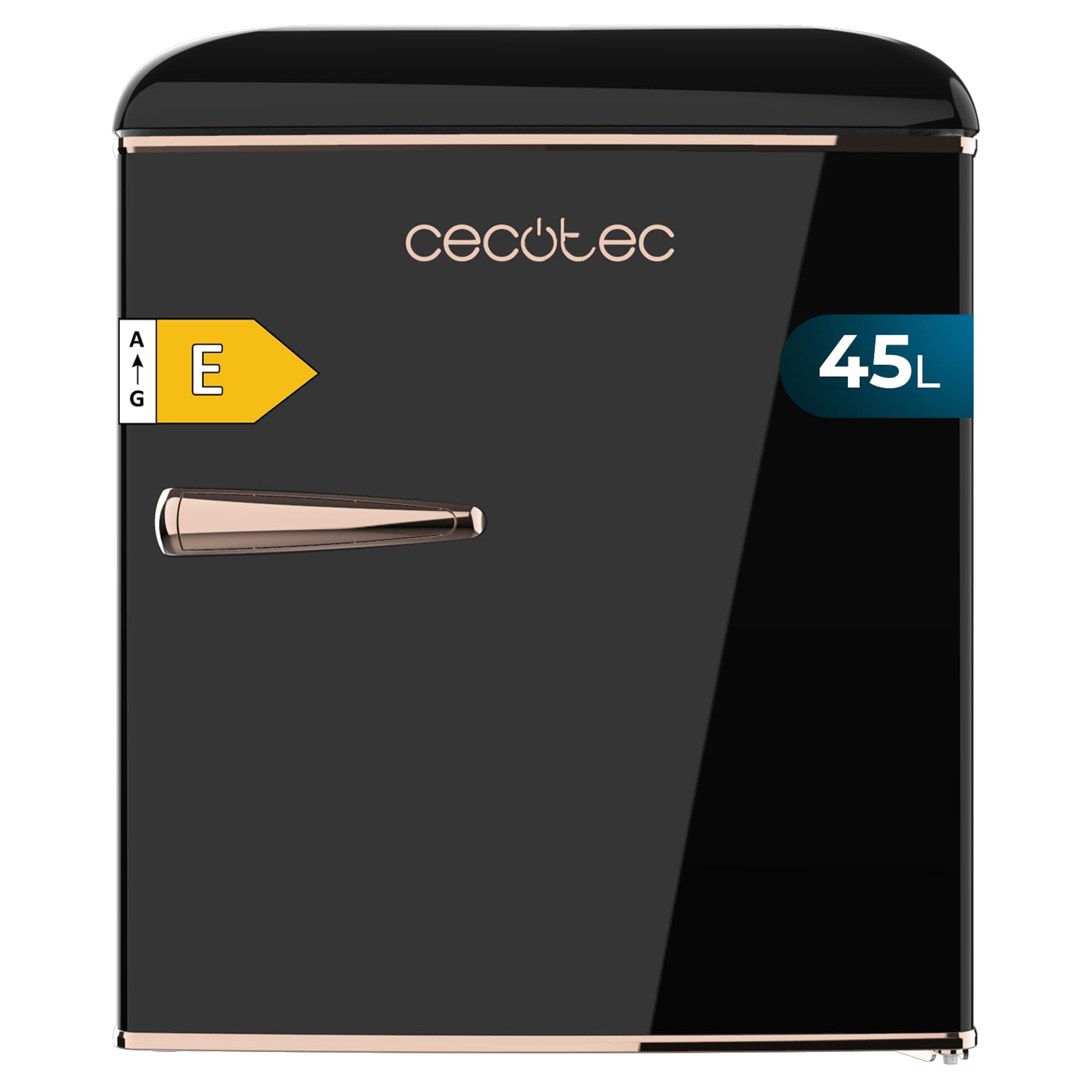 Réfrigérateur Cecotec Mini Frigo Bolero CoolMarket TT Origin 45 Noir, Haute Eficiacité E, Bac à Glace & Poignée Chromée