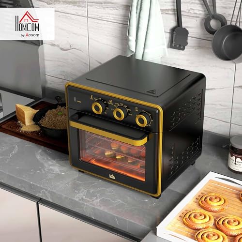 HOMCOM Four à Pizza 5 en 1 20L, 1400 W, 90-230°C, Minuterie Intégrée, Noir, Cuisine Compacte