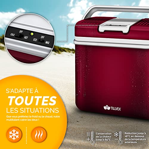 Tillvex | Glacière électrique | Capacité 24L | Idéale pour camping et voiture | Réfrigération et chauffage | Éco-économe